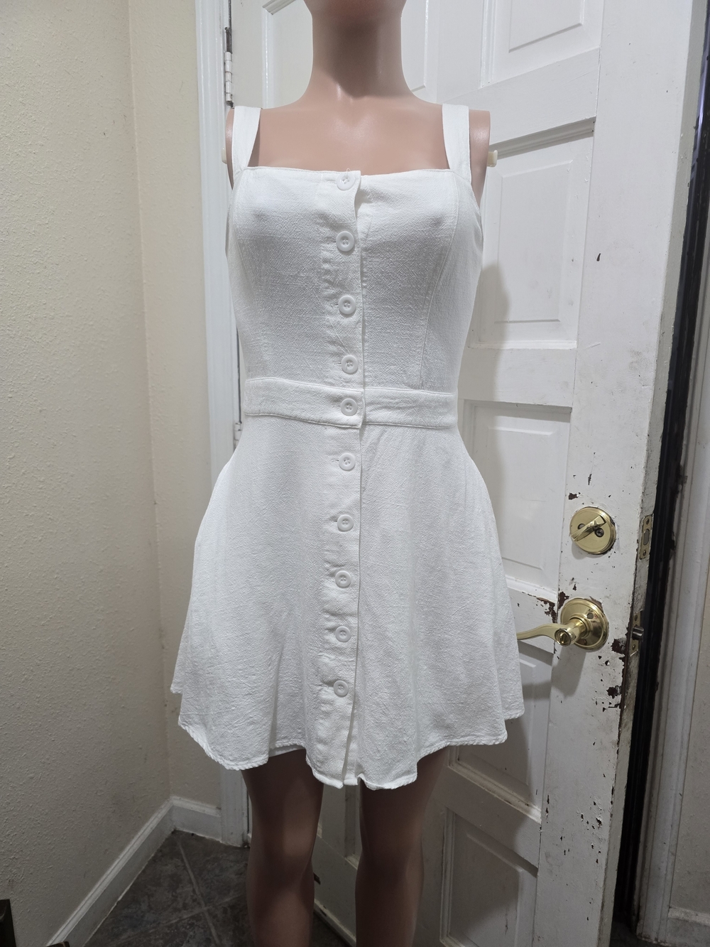 Lulu's White Button-Front Square Neck Mini Dress - Picture 4 of 9